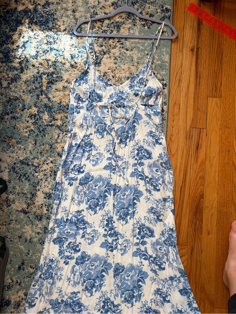 Reformation Chianti Blue and White Floral Slip Dress with Tie Back - Picture 4 of 4